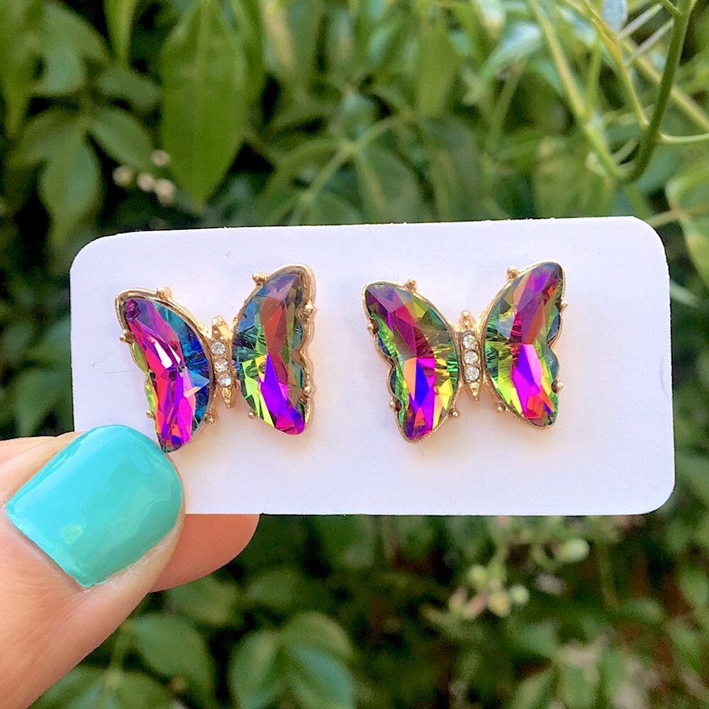 Heliotrope + Gold Butterfly Crystal Earrings